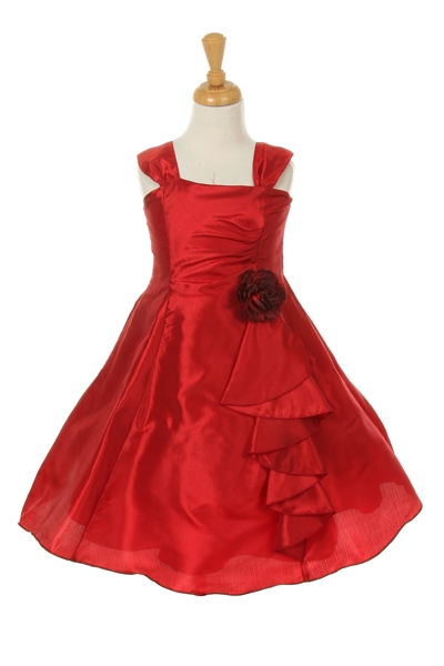 red ruffle taffeta dress